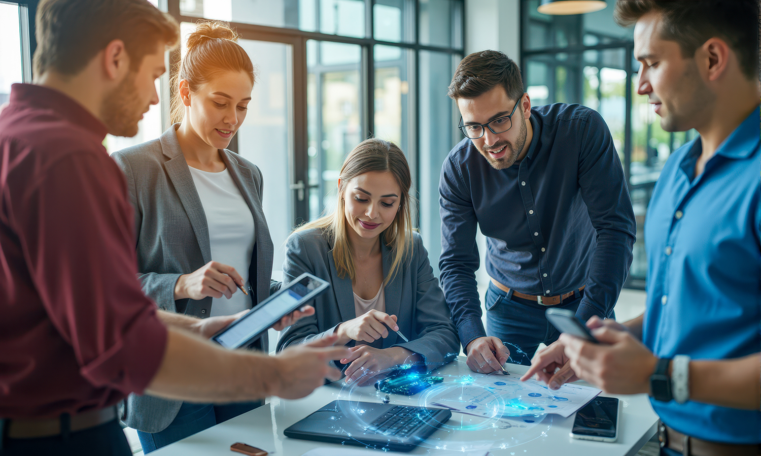 equipo-de-profesionales-de-negocios-que-colaboran-en-una-oficina-moderna-utilizando-la-tecnologia-y-discuten-ideas-grupo-centrado-en-la-estrategia-y-la-innovacion-en-el-trabajo